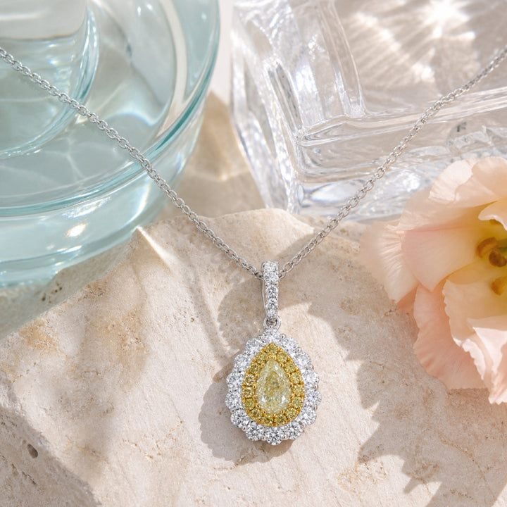 N2079 - 18K White Gold Fancy Yellow Diamond Pear Pendant
