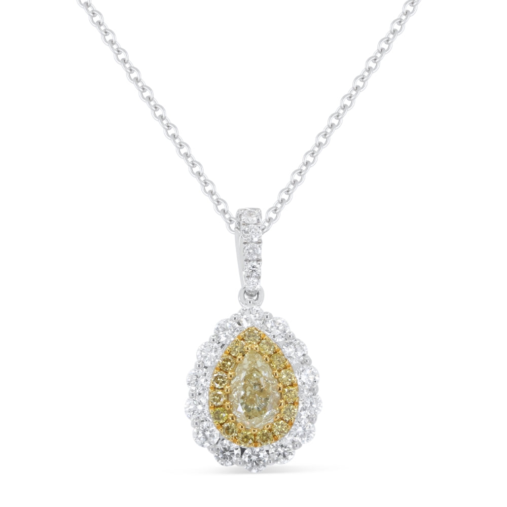 Beautiful Hand Crafted 18K White Gold  Fancy Yellow Diamond And Diamond Milano Collection Pendant