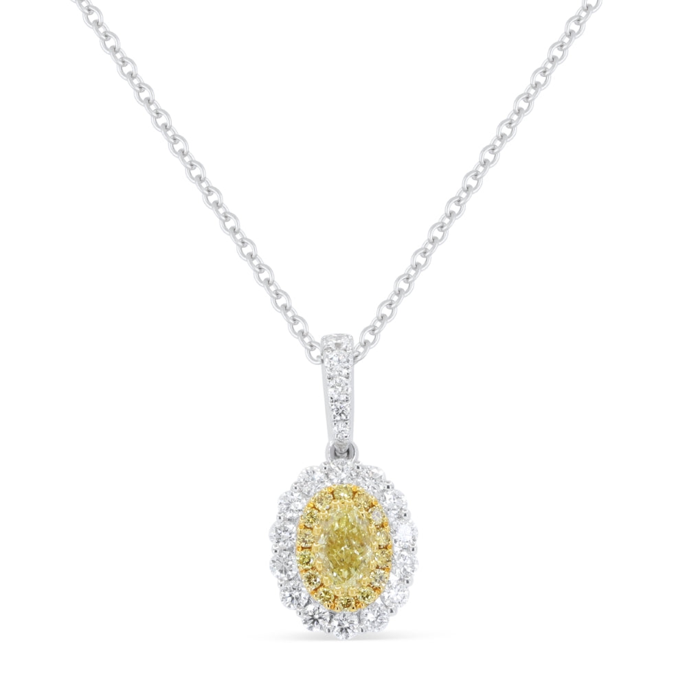 Beautiful Hand Crafted 18K White Gold  Fancy Yellow Diamond And Diamond Milano Collection Pendant