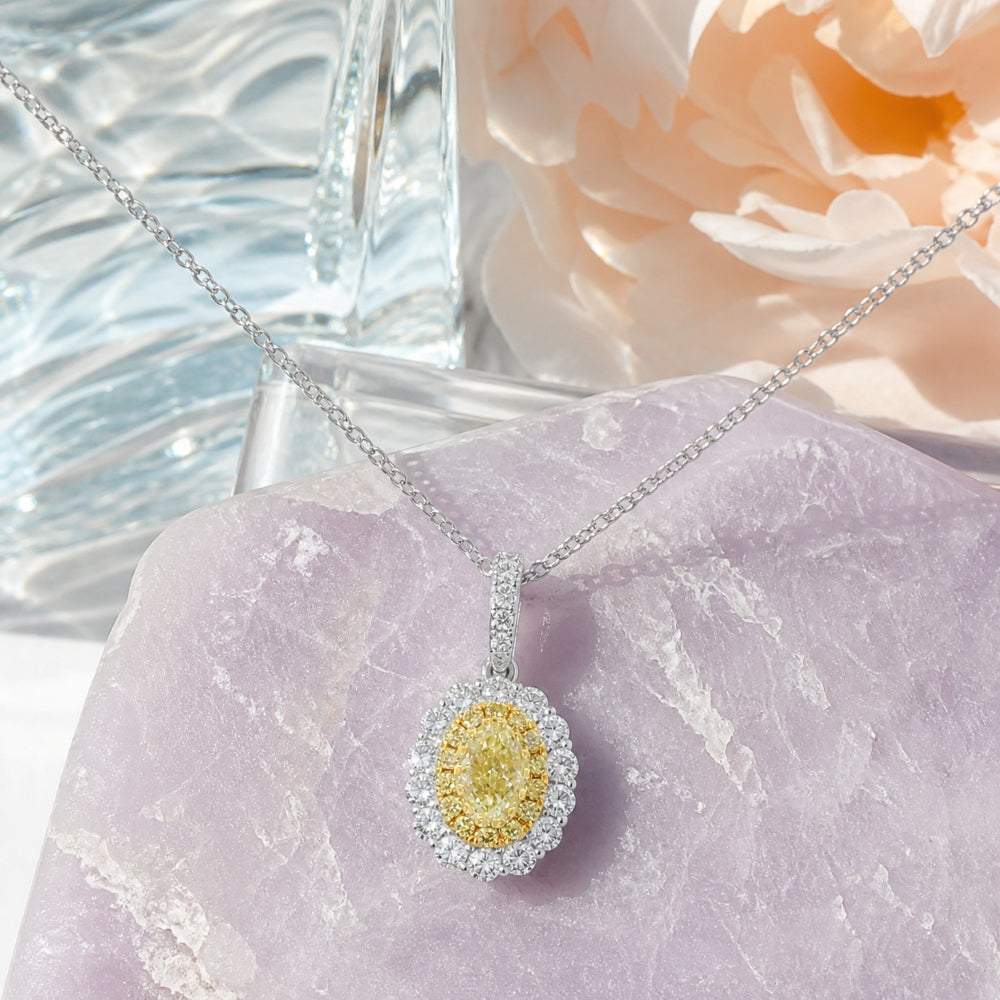 N2080 - 18K White Gold Fancy Yellow Diamond Pear Pendant