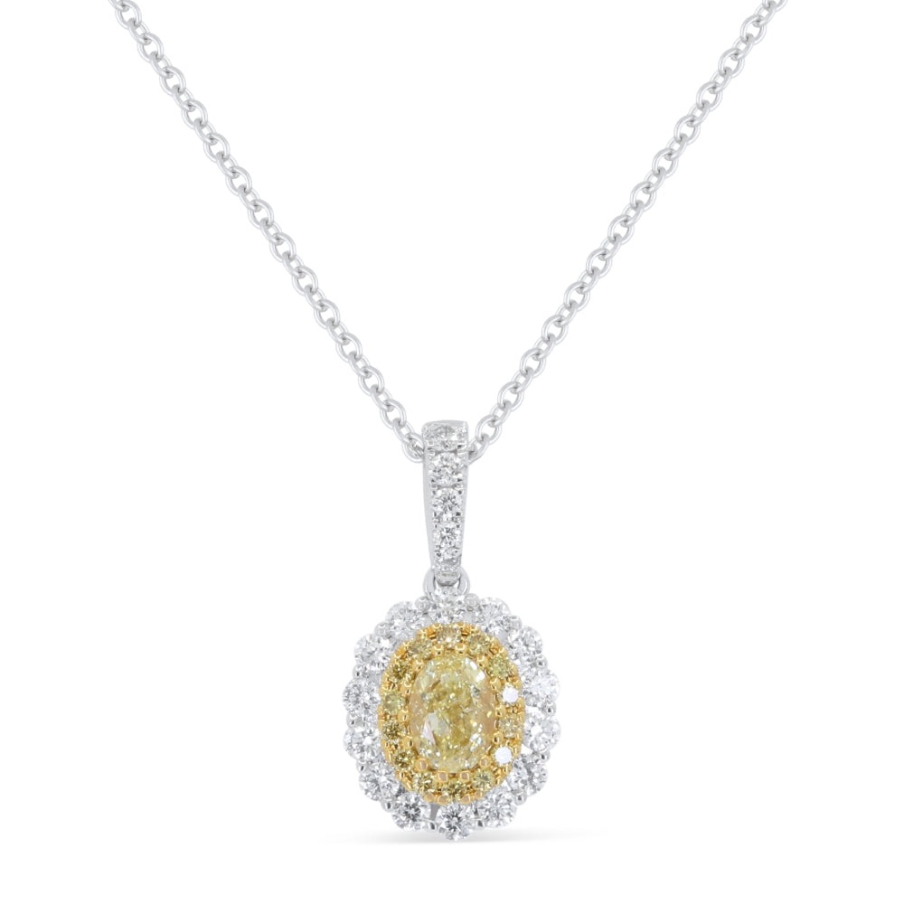 Beautiful Hand Crafted 18K White Gold  Fancy Yellow Diamond And Diamond Milano Collection Pendant
