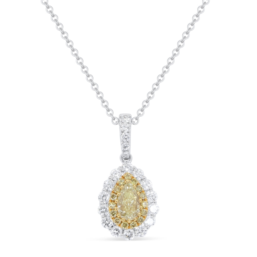 Beautiful Hand Crafted 18K White Gold  Fancy Yellow Diamond And Diamond Milano Collection Pendant