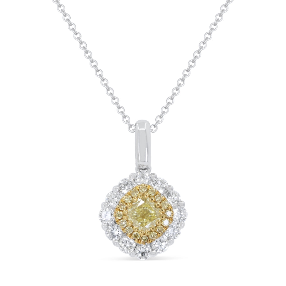 Beautiful Hand Crafted 18K White Gold  Fancy Yellow Diamond And Diamond Milano Collection Pendant