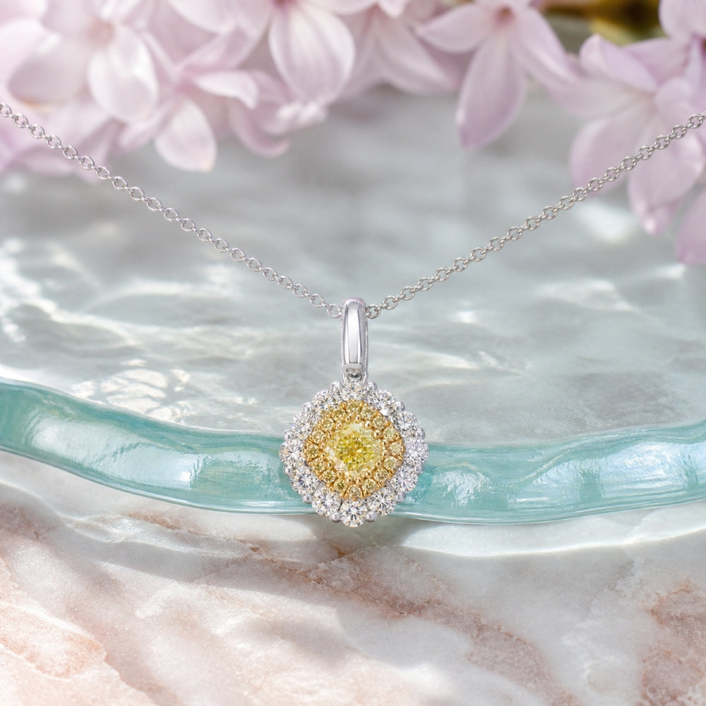 N2085 - 18K White Gold Fancy Yellow Diamond Pear Pendant
