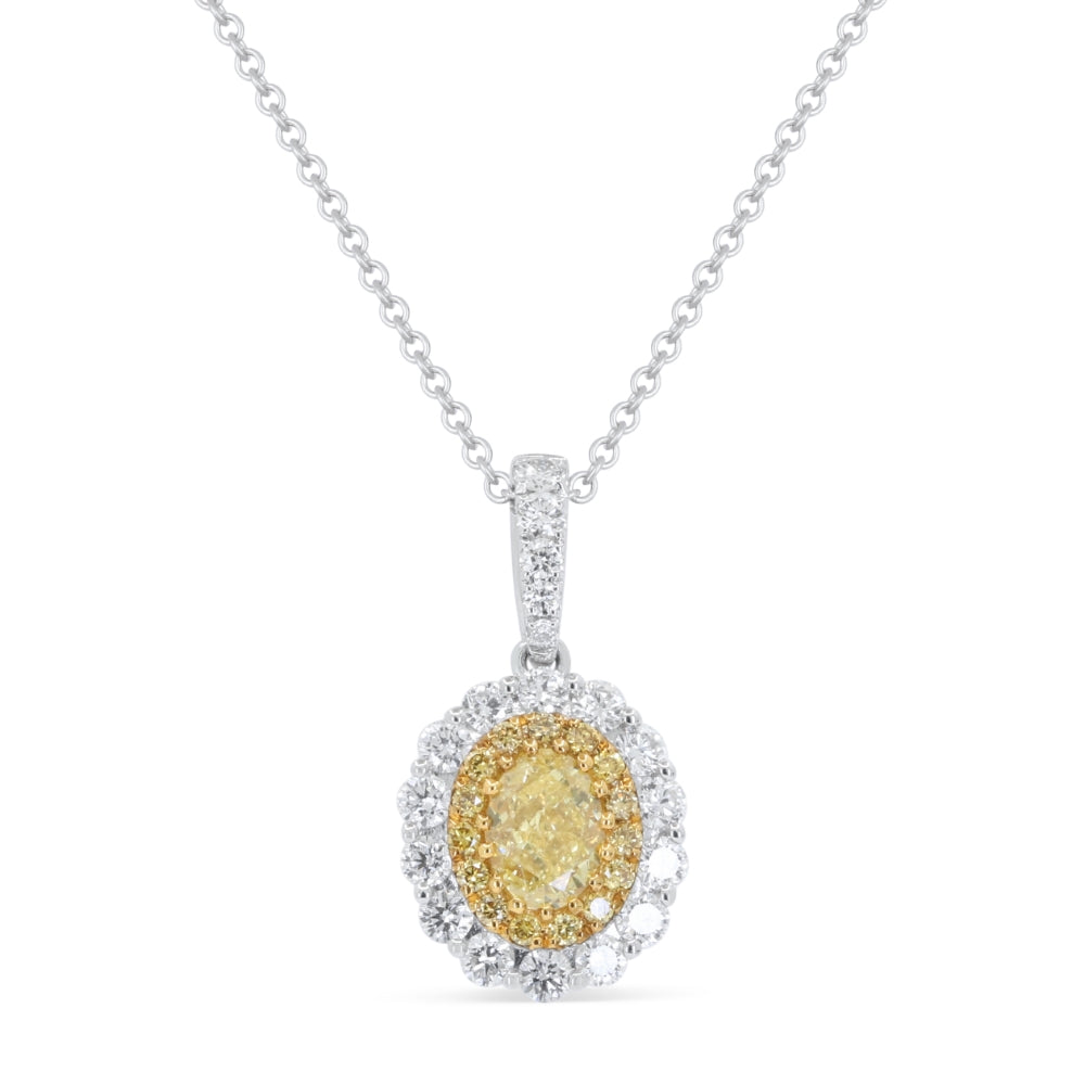 Beautiful Hand Crafted 18K White Gold  Fancy Yellow Diamond And Diamond Milano Collection Pendant