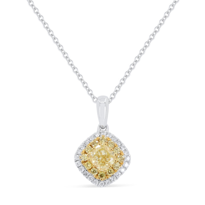 Madison L 18K White Gold Fancy Yellow Diamond Cushion Pendant - style N2088YDW