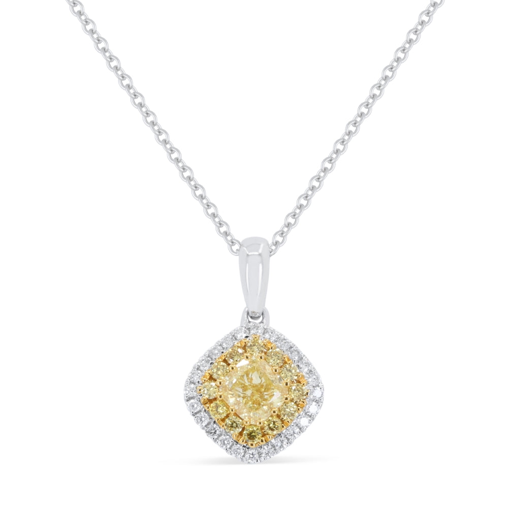 Beautiful Hand Crafted 18K White Gold  Fancy Yellow Diamond And Diamond Milano Collection Pendant