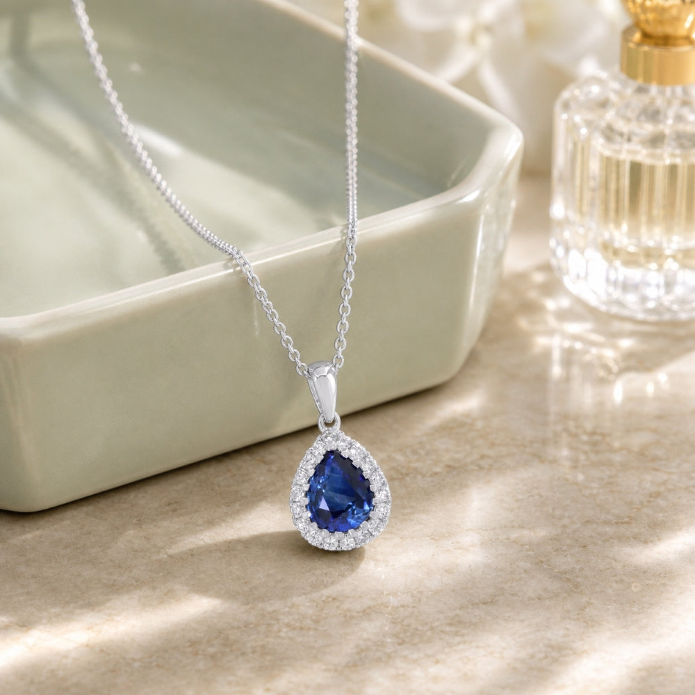N2089 - 18K White Gold Sapphire Pear Pendant