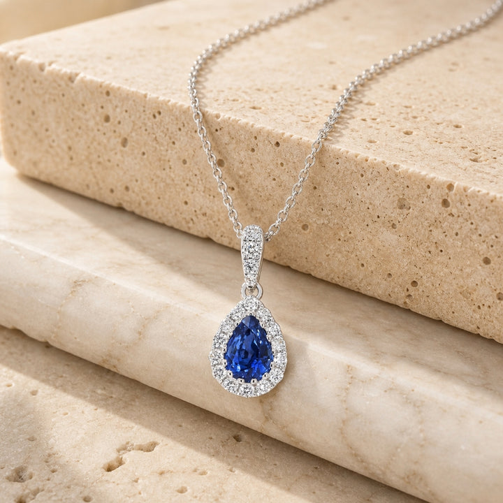 N2090 - 18K White Gold Sapphire Pear Pendant