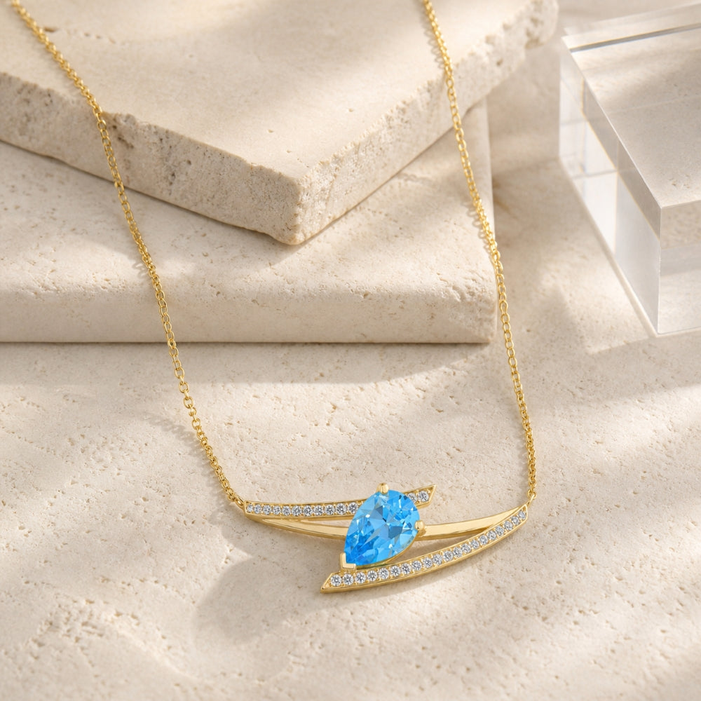 N2097 - 14K Yellow Gold Swiss Blue Topaz Necklace