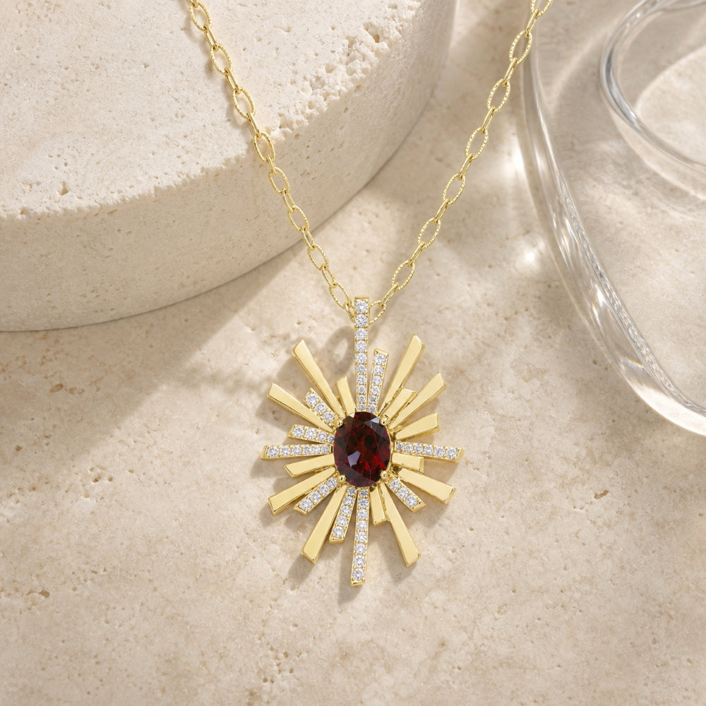 N2101 - 14K Yellow Gold Garnet Pendant