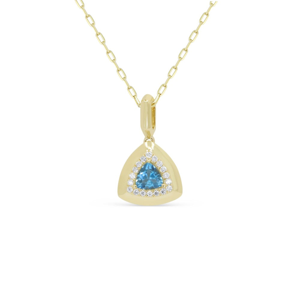 Beautiful Hand Crafted 14K Yellow Gold  Swiss Blue Topaz And Diamond Essentials Collection Pendant