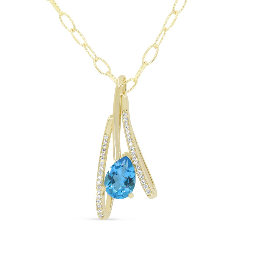 Beautiful Hand Crafted 14K Yellow Gold  Swiss Blue Topaz And Diamond Essentials Collection Pendant