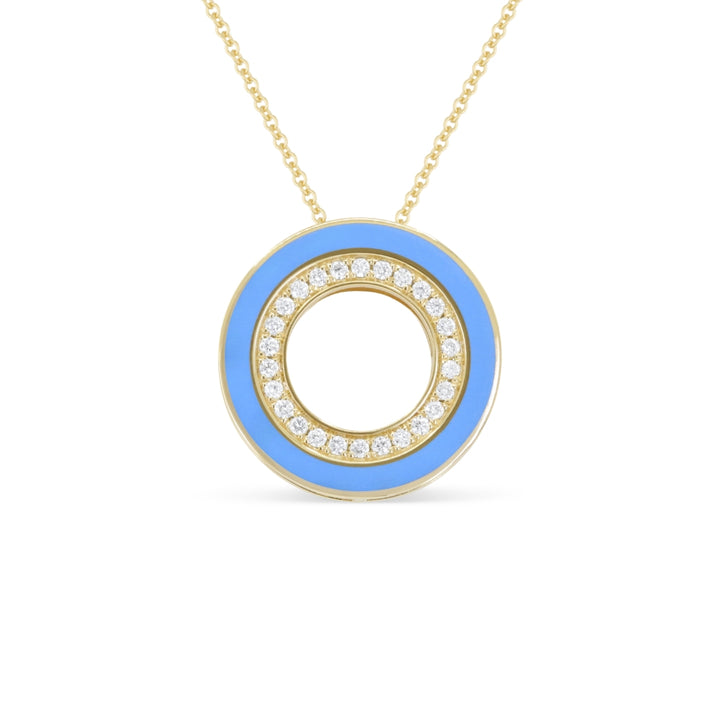 Madison L 14K Yellow Gold Blue Enamel Necklace - style N2123Y-BLUE