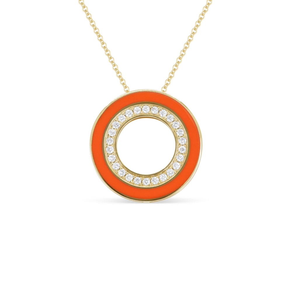 Madison L 14K Yellow Gold Orange Enamel Necklace - style N2123Y-ORANGE