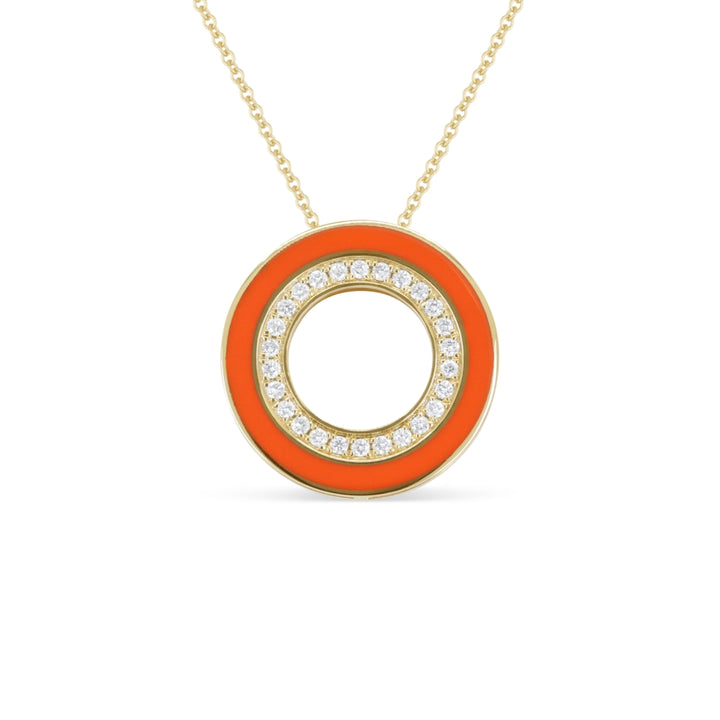 Madison L 14K Yellow Gold Orange Enamel Necklace - style N2123Y-ORANGE