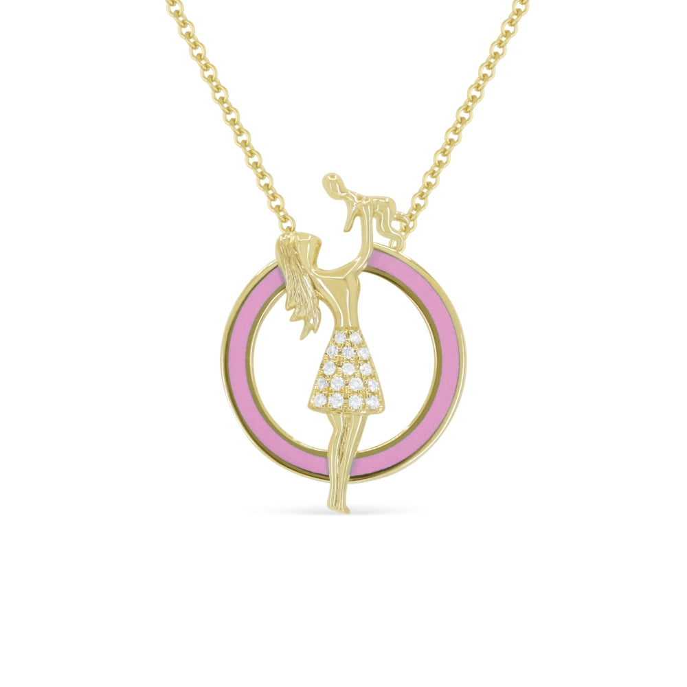 Madison L 14K Yellow Gold Pink Enamel Necklace - style N2124Y-PINK