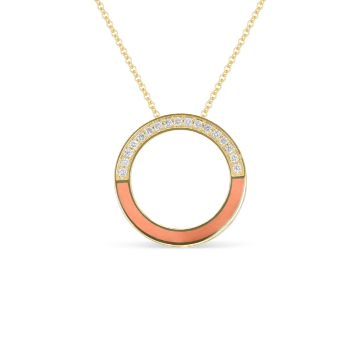 Madison L 14K Yellow Gold Orange Enamel Necklace - style N2125Y-ORANGE