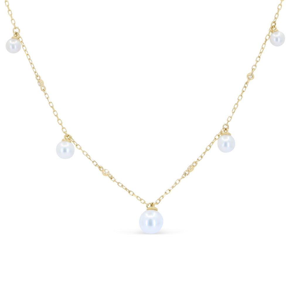 Beautiful Hand Crafted 14K Yellow Gold  Pearl And Diamond Essentials Collection Necklace