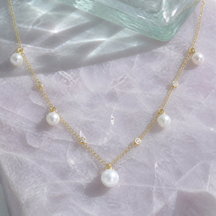 N2128 - 14K Yellow Gold Pearl Necklace