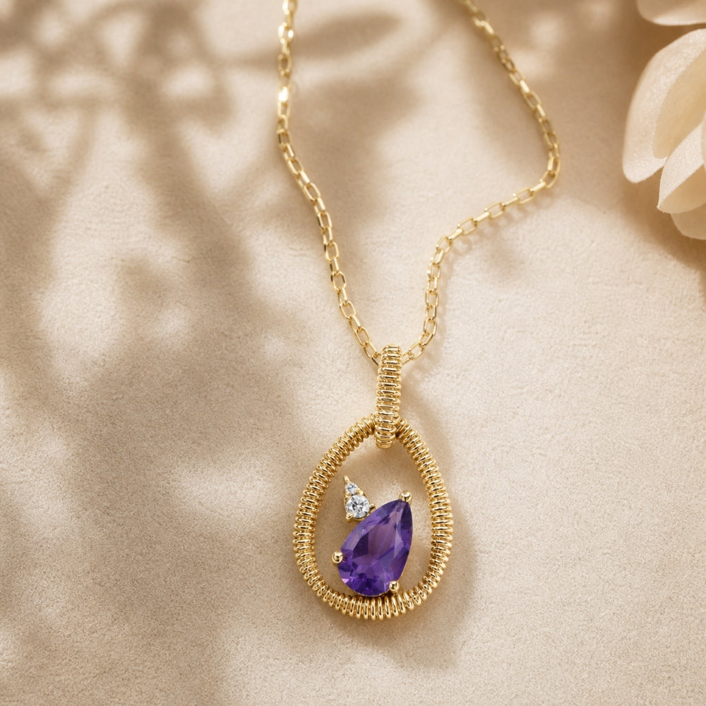 N2129 - 14K Yellow Gold Amethyst & Swiss Blue Topaz Pendant