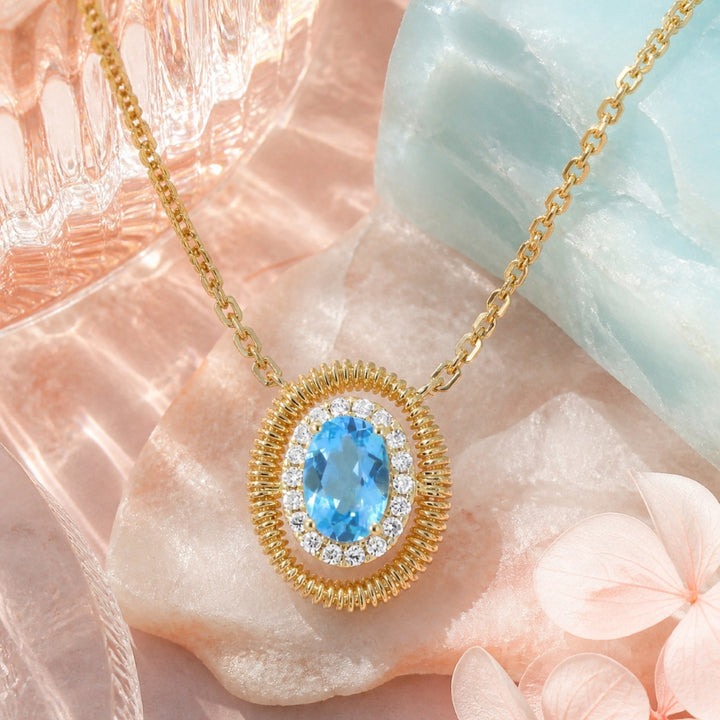 N2132 - 14K Yellow Gold Swiss Blue Topaz Necklace