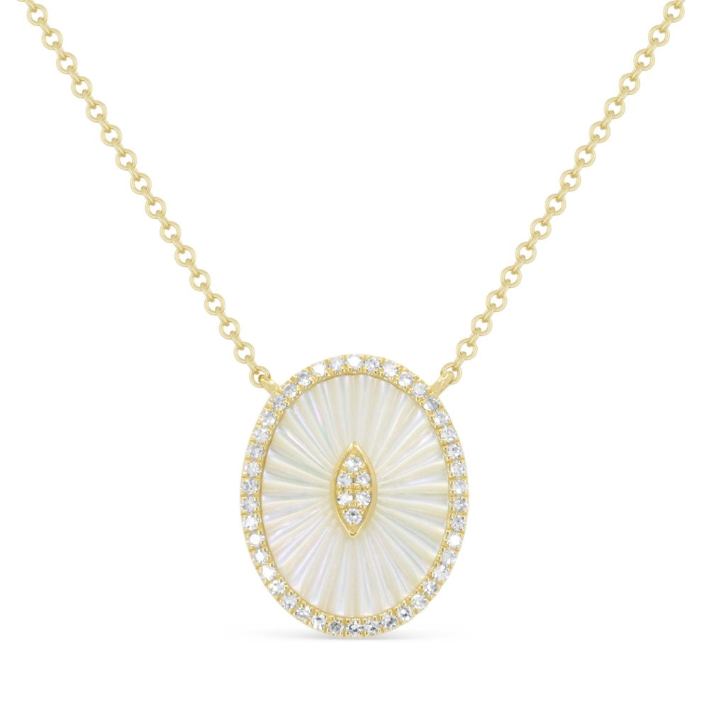 Beautiful Hand Crafted 14K Yellow Gold  Mother Of Pearl And Diamond Essentials Collection Necklace