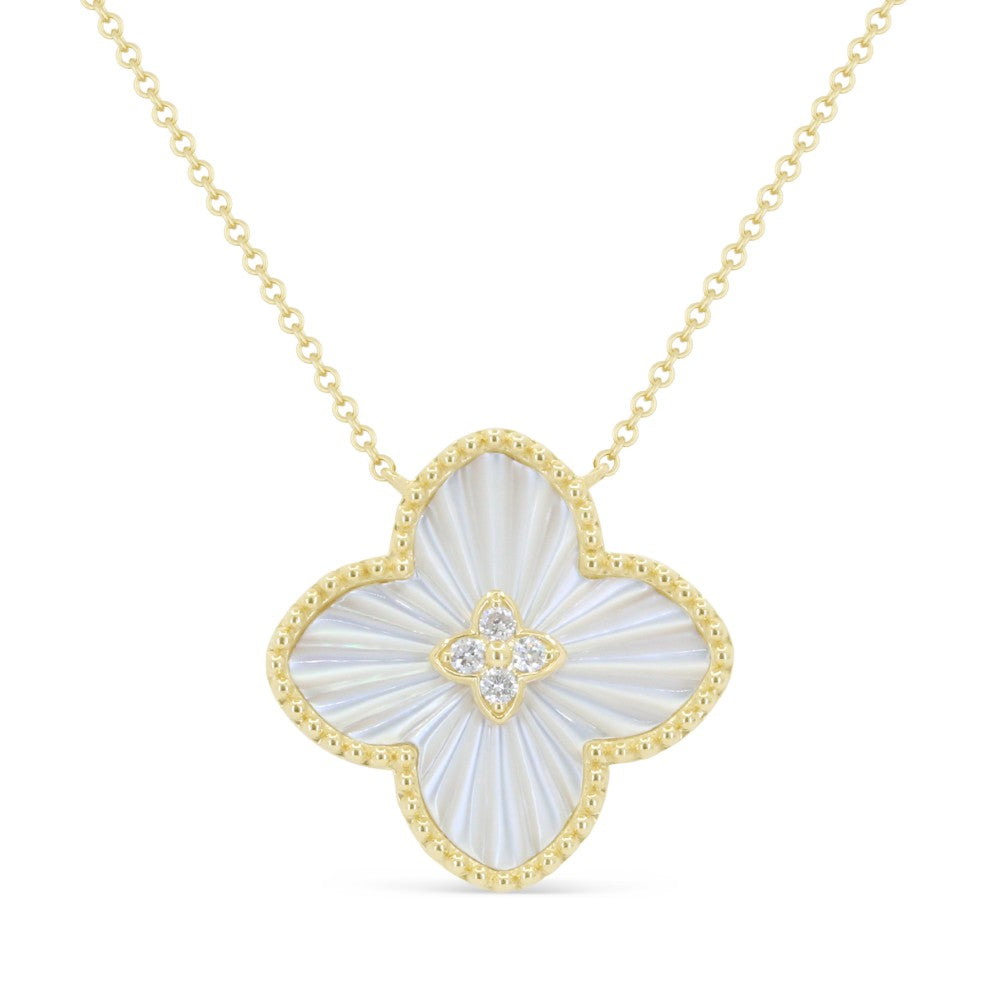 Beautiful Hand Crafted 14K Yellow Gold  Mother Of Pearl And Diamond Essentials Collection Necklace