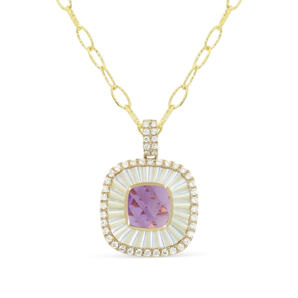Madison L 14K Yellow Gold Amethyst & Mother of Pearl Pendant - style N2157MOPAMY