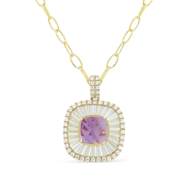Madison L 14K Yellow Gold Amethyst & Mother of Pearl Pendant - style N2157MOPAMY