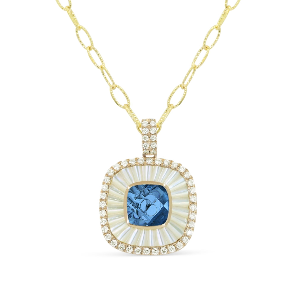 Madison L 14K Yellow Gold Swiss Blue Topaz & Mother of Pearl Pendant - style N2157MOPSWBTY