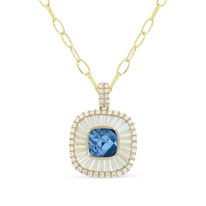Madison L 14K Yellow Gold Swiss Blue Topaz & Mother of Pearl Pendant - style N2157MOPSWBTY