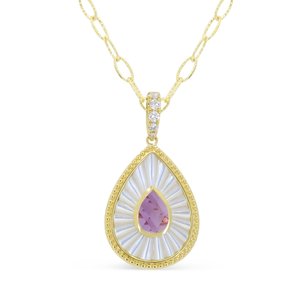 Madison L 14K Yellow Gold Amethyst & Mother of Pearl Pendant - style N2159MOPAMY