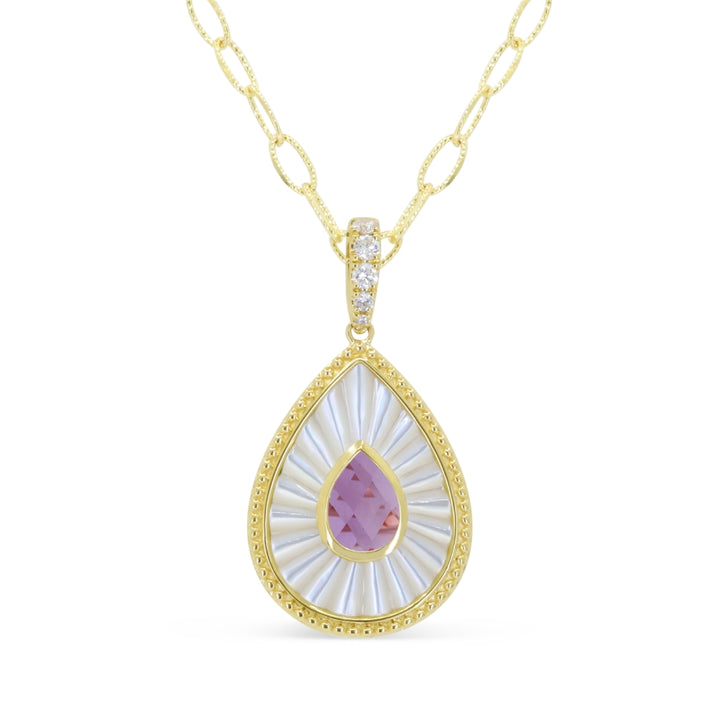 Madison L 14K Yellow Gold Amethyst & Mother of Pearl Pendant - style N2159MOPAMY