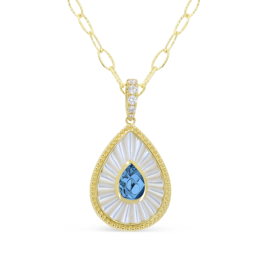 Madison L 14K Yellow Gold Swiss Blue Topaz & Mother of Pearl Pendant - style N2159MOPSWBTY