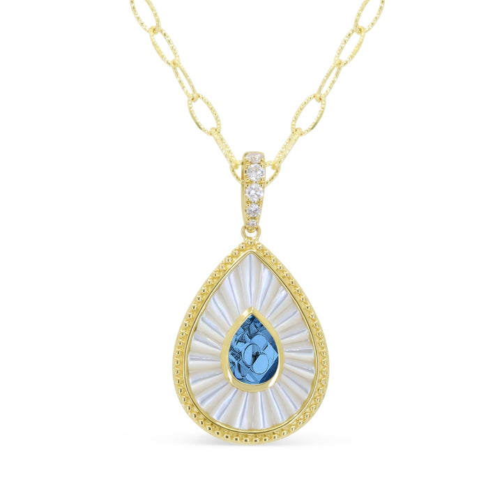 Madison L 14K Yellow Gold Swiss Blue Topaz & Mother of Pearl Pendant - style N2159MOPSWBTY