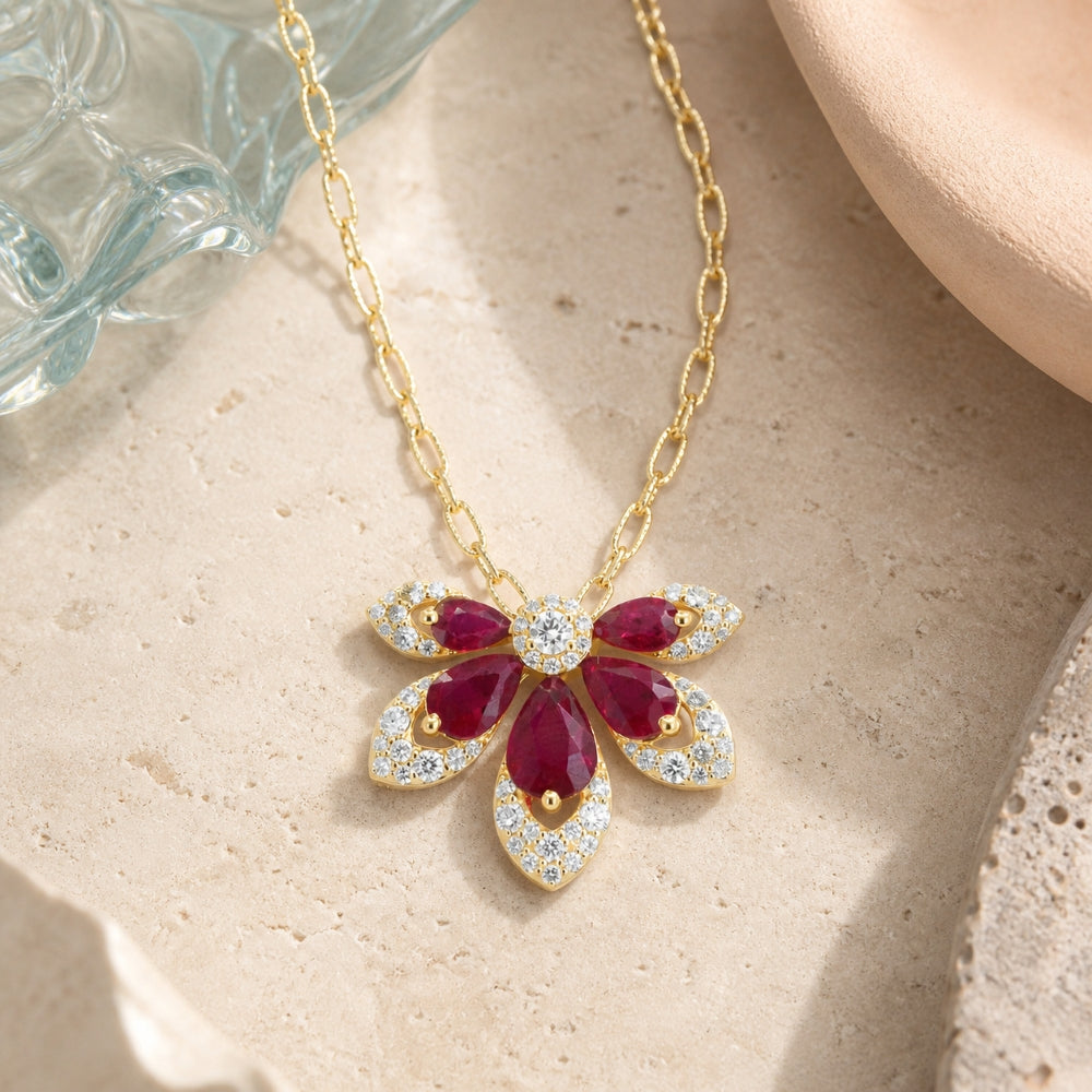 Madison L 14K Yellow Gold Ruby Flower Pendant - style N2161RUY