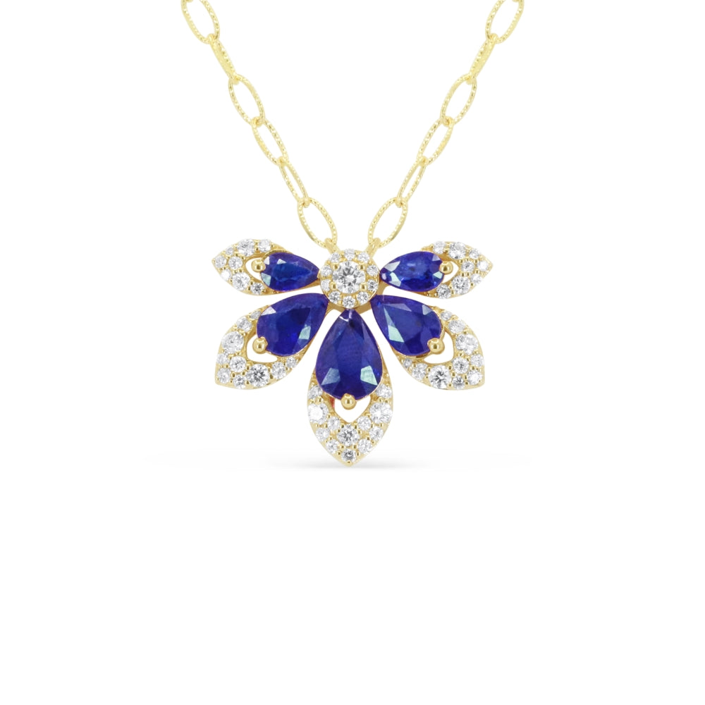 Madison L 14K Yellow Gold Sapphire Flower Necklace - style N2161SAY