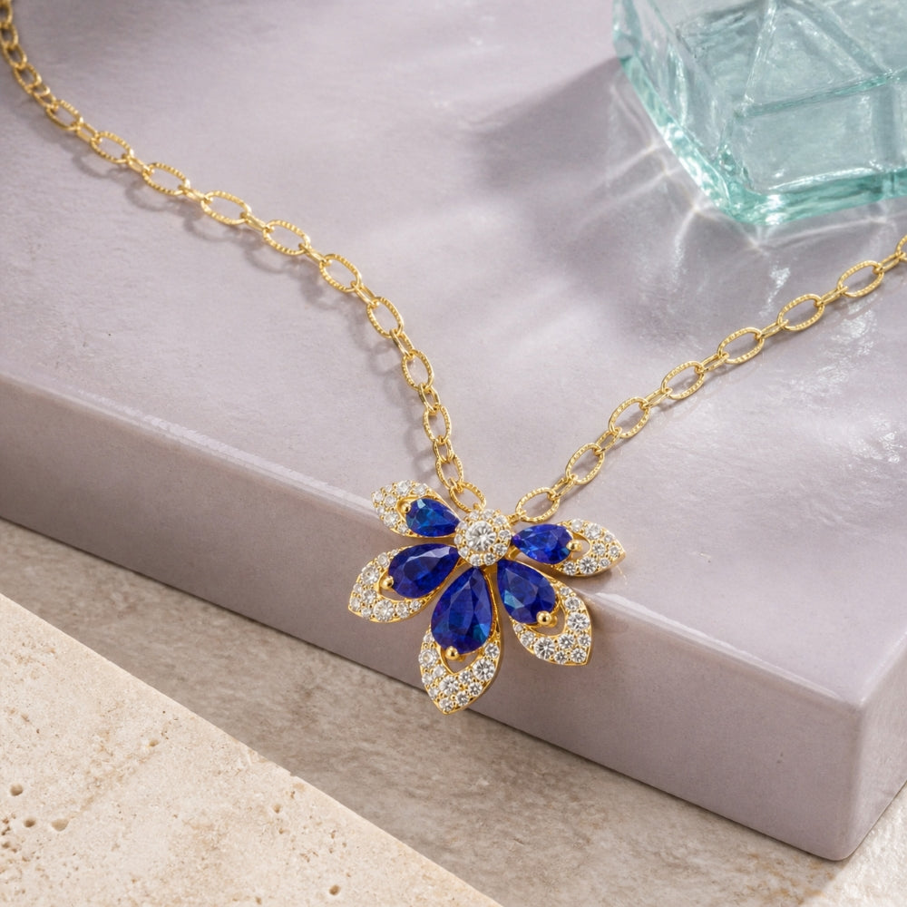 Madison L 14K Yellow Gold Sapphire Flower Necklace - style N2161SAY