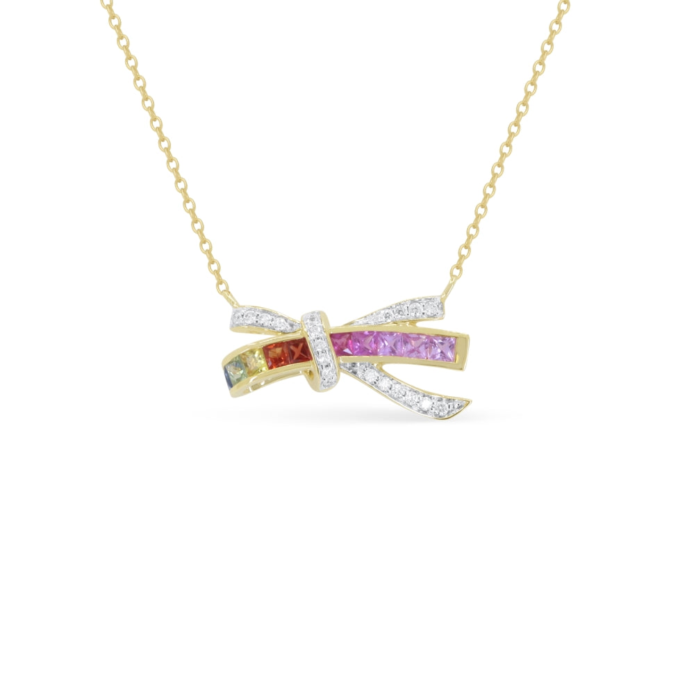 Madison L 14K Yellow Gold Multi Colored Sapphire Necklace - style N2174MCSAY