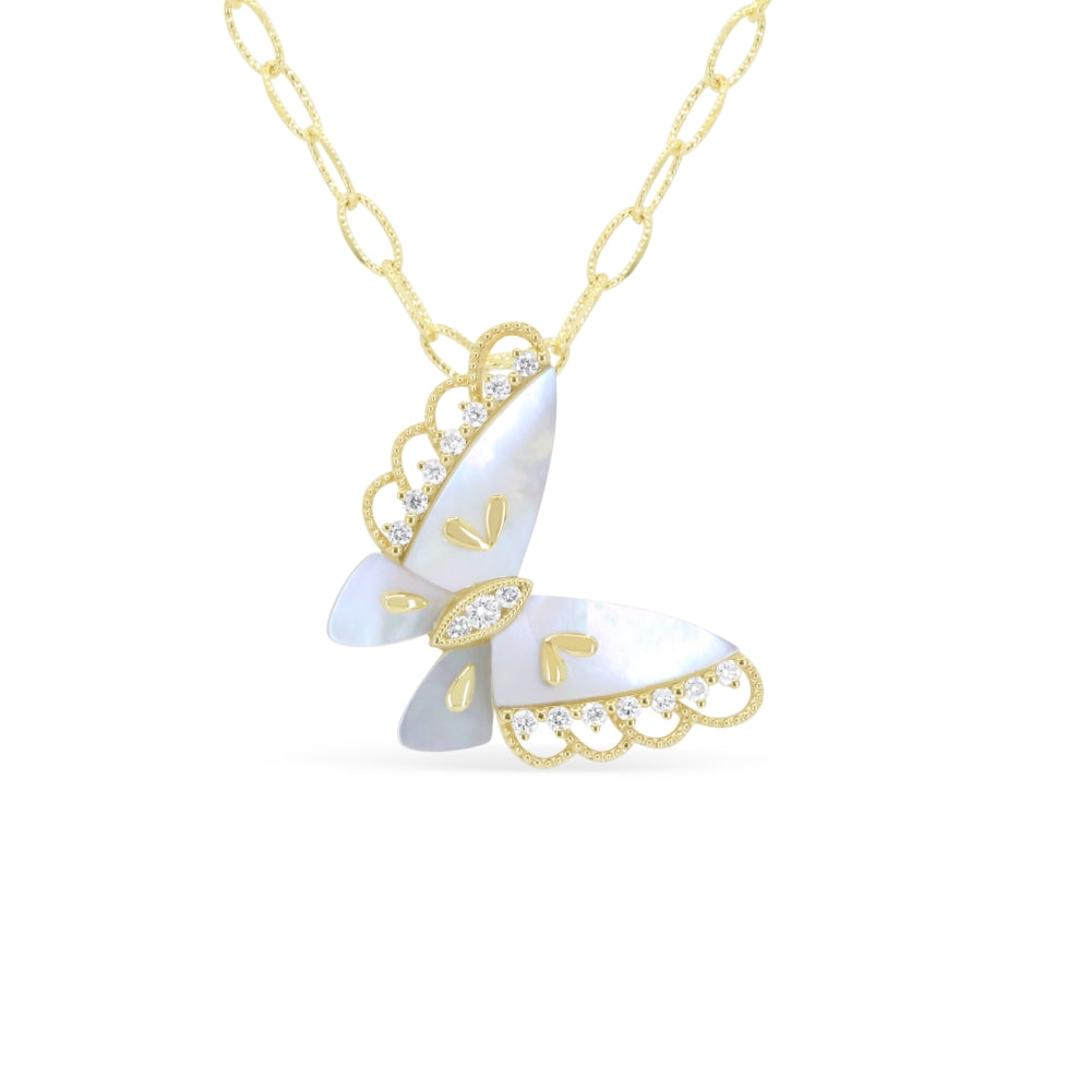 Madison L 14K Yellow Gold Mother of Pearl Butterfly Pendant - style N2185MOPY