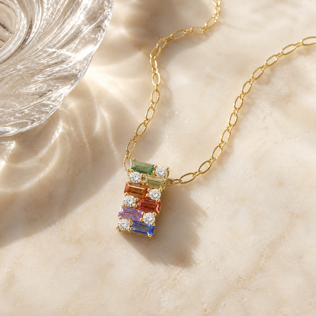 N2190 - 14K Yellow Gold Multi Colored Sapphire Pendant