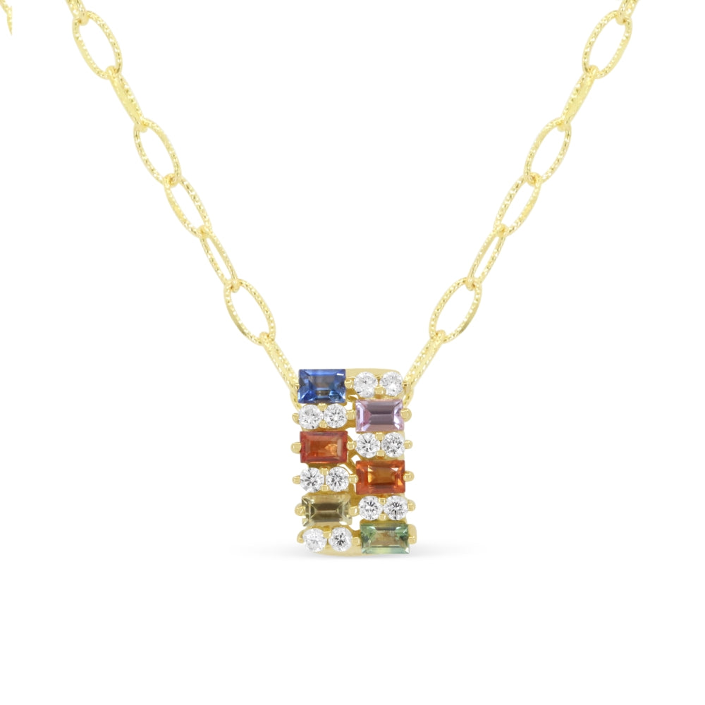 Madison L 14K Yellow Gold Multi Colored Sapphire Pendant - style N2191MCSAY