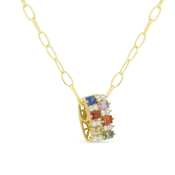 Madison L 14K Yellow Gold Multi Colored Sapphire Pendant - style N2191MCSAY - view 2