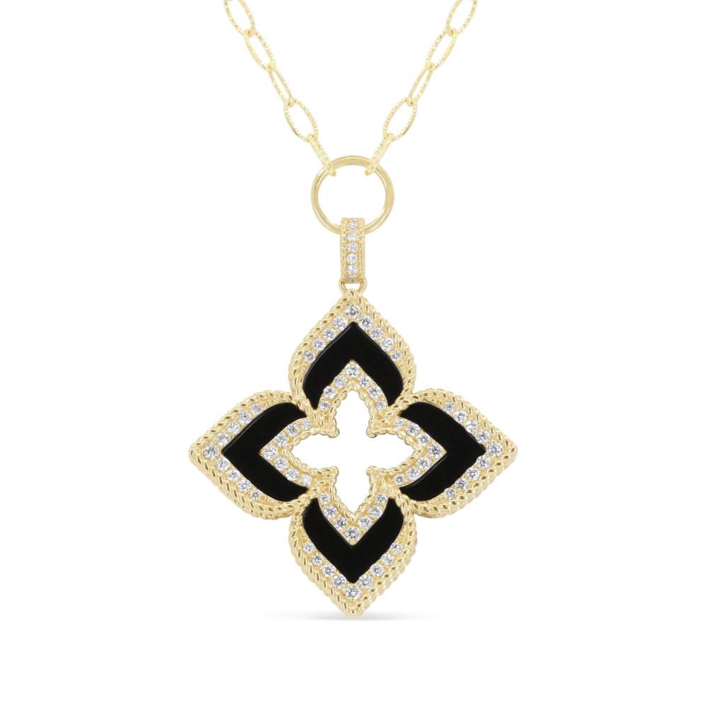 Madison L 14K Yellow Gold Black Onyx Flower Necklace - style N2202BOY
