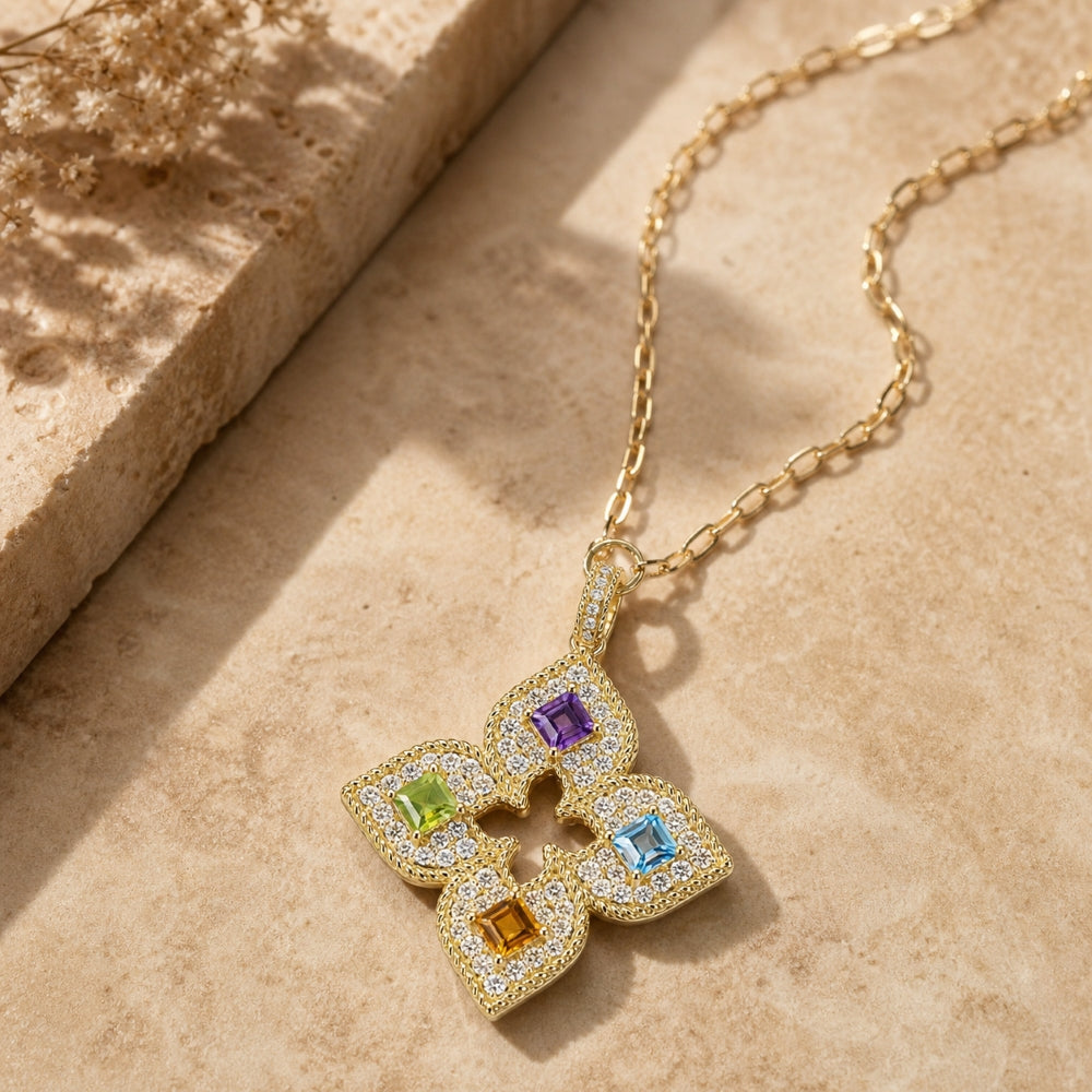 N2204 - 14K Yellow Gold Diamond Flower Pendant
