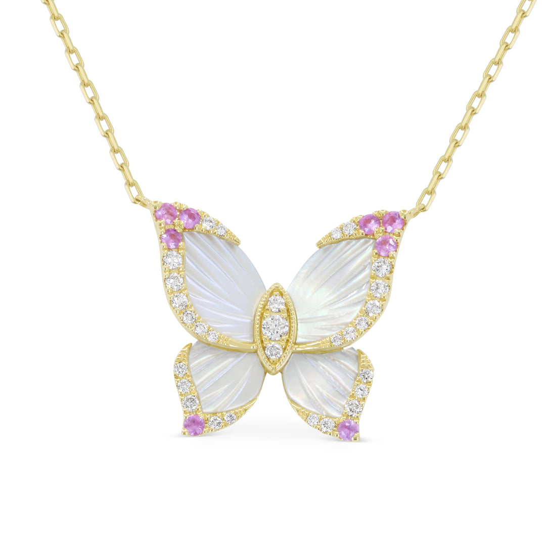 Madison L 14K Yellow Gold Pink Sapphire Butterfly Necklace - style N2219PSAY