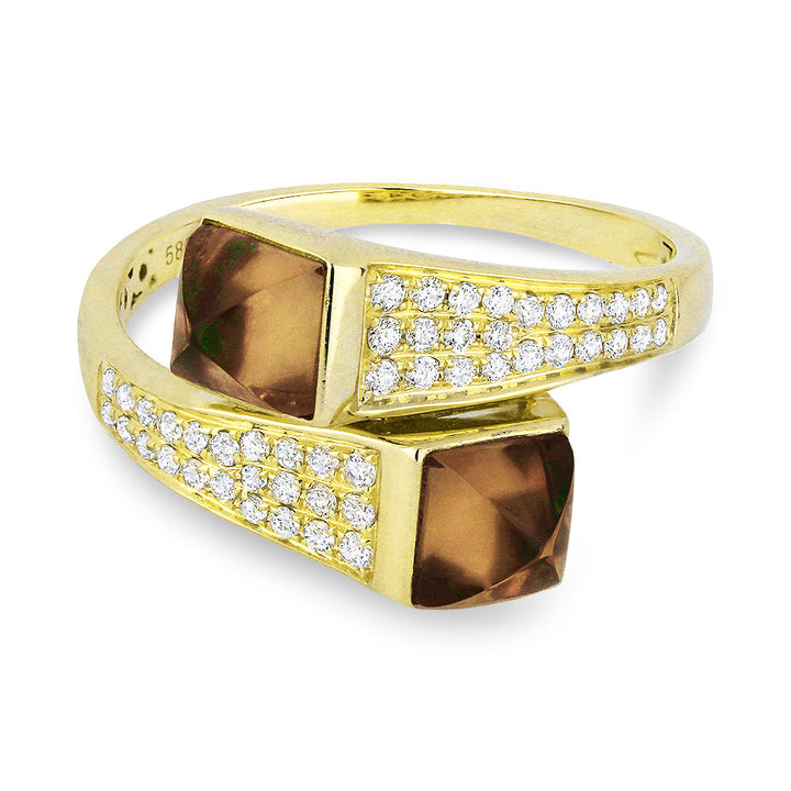 Beautiful Hand Crafted 14K Yellow Gold  Smokey Topaz And Diamond Eclectica Collection Ring