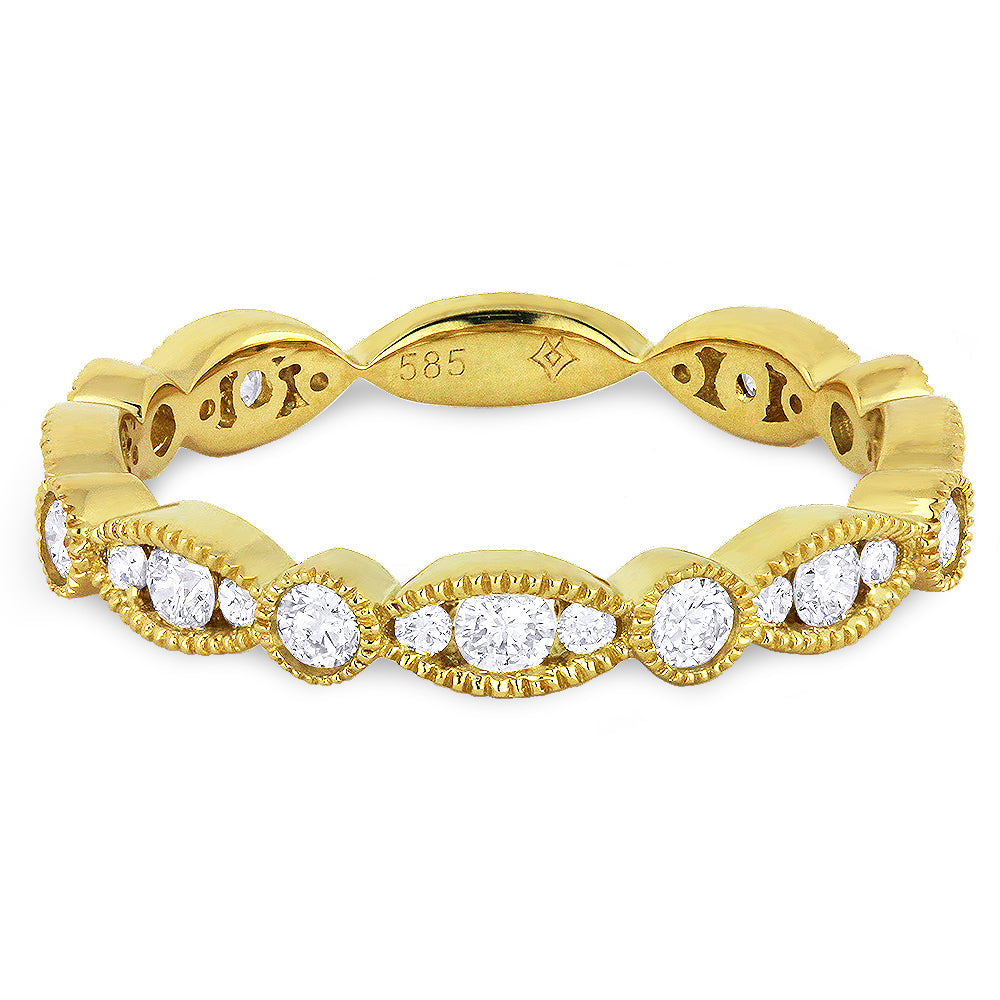 Beautiful Hand Crafted 14K Yellow Gold White Diamond Milano Collection Ring