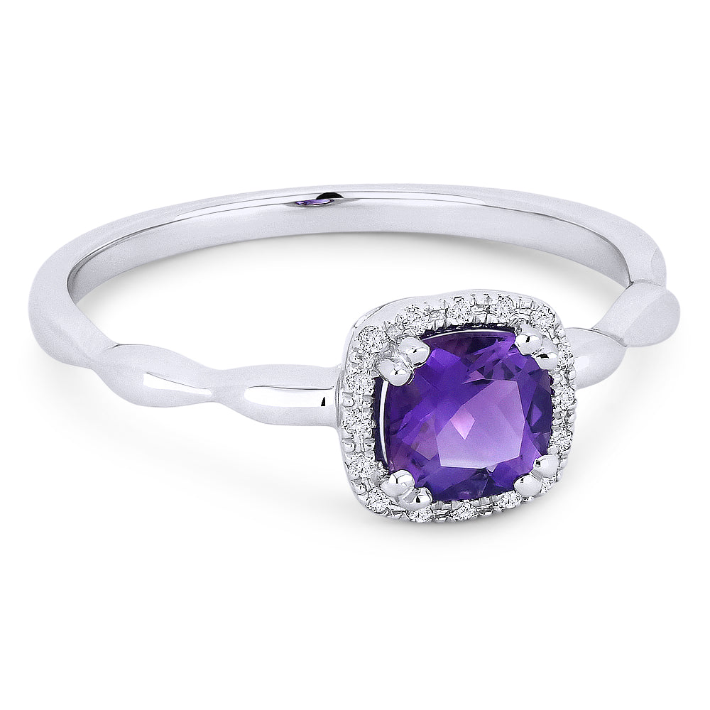 Beautiful Hand Crafted 14K White Gold 5MM Amethyst And Diamond Essentials Collection Ring